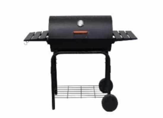 OEM গোলাকার ব্যারেল টাইপ BBQ গ্রিল আউটডোর ট্রলি মুভেবল বড় কাঠকয়লা বারবিকিউ গ্রিল সাইড প্যানেল সহ