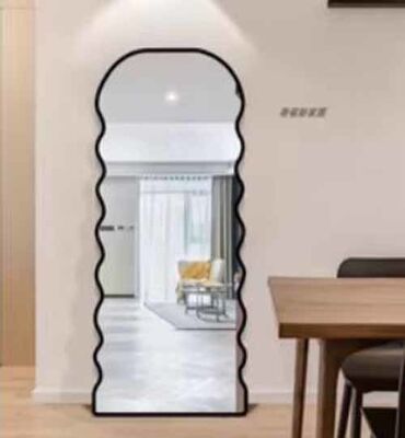 দেওয়াল মাউন্ট অ্যাসমিট্রিকাল ওয়ালনট কাঠের ফ্রেমযুক্ত বাথরুমের আয়না বেডরুম লিভিং রুম প্রবেশদ্বার জন্য গ্রামীণ ফার্মহাউস সজ্জা আয়না